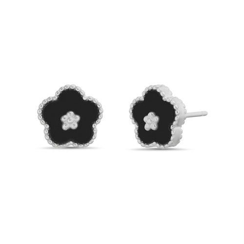 Sterling Silver Enamel Flower Stud Earrings