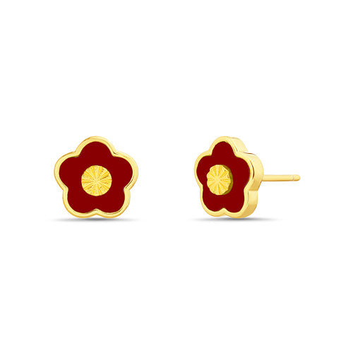 Sterling Silver Enamel Flower Diamond Cut Center Stud Earrings