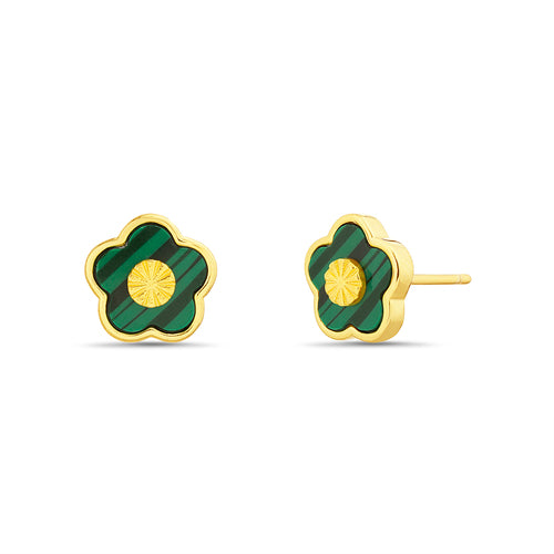 Sterling Silver Enamel Flower Diamond Cut Center Stud Earrings