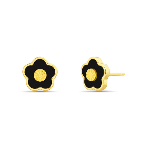 Sterling Silver Enamel Flower Diamond Cut Center Stud Earrings