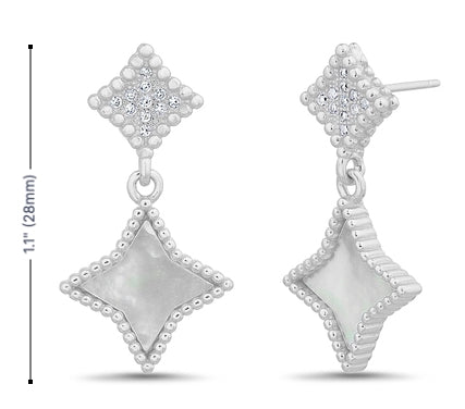 Sterling Silver CZ Enamel Diamond Shape Dangling Earrings