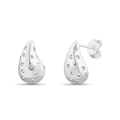 Sterling Silver CZ Teardrop Stud Earrings