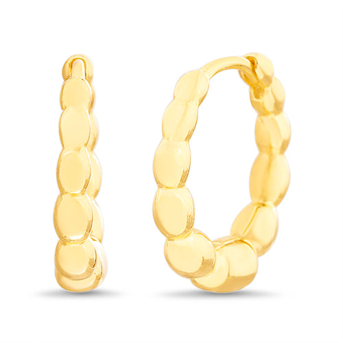 Sterling Silver Polished Beaded Huggie Hoop Earrings