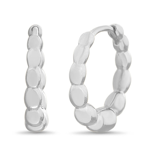 Sterling Silver Polished Beaded Huggie Hoop Earrings