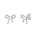 Sterling Silver CZ Bow Pearl Center Stud Earrings