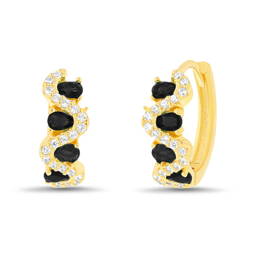 Sterling Silver Colored CZ Clear Wavy Design Huggie Hoop Earrings