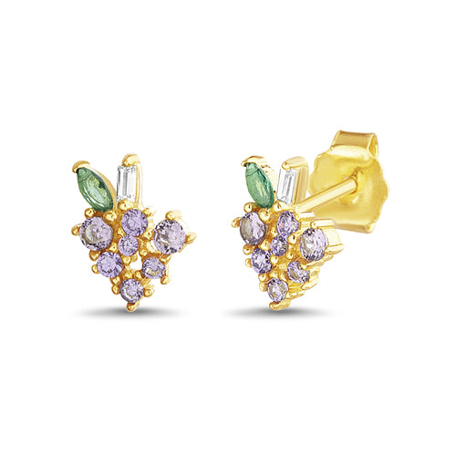 Sterling Silver Gold Plated CZ Grape Stud Earrings