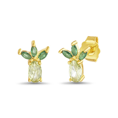 Sterling Silver Gold Plated CZ Pineapple Stud Earrings