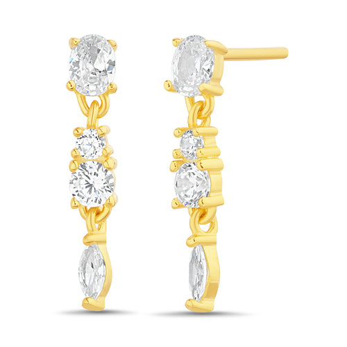 Sterling Silver CZ Multi Shape Dangling Post Earrings
