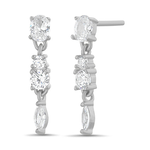 Sterling Silver CZ Multi Shape Dangling Post Earrings