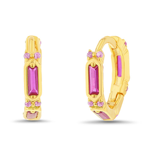 Sterling Silver Gold Plated Colored Glass Huggie Hoop Earrings