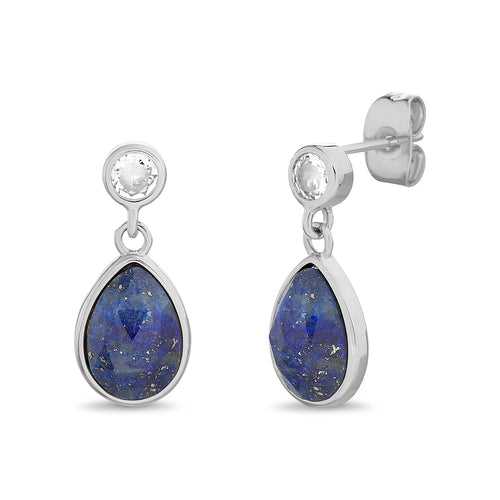 Sterling Silver CZ Dangling Teardrop Earrings