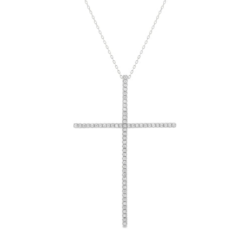 Sterling Silver Large CZ Cross Necklace