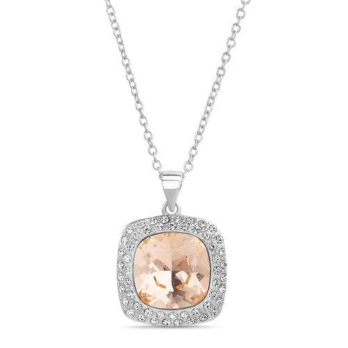 Sterling Silver Square Orange Crystal Necklace