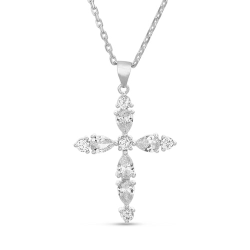 Sterling Silver Marquise CZ Cross Necklace