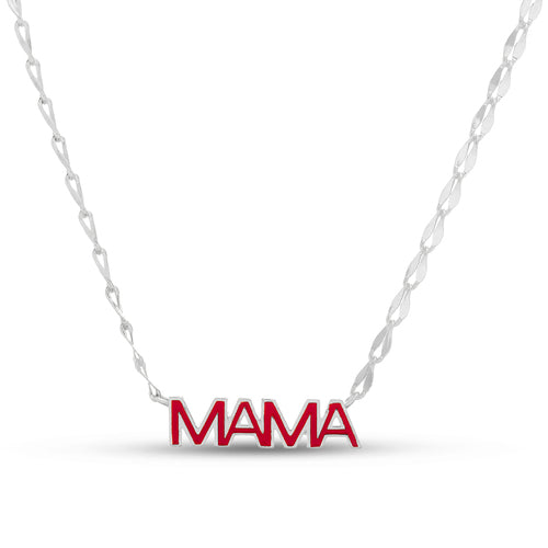Sterling Silver Pink Enamel "MAMA" Necklace