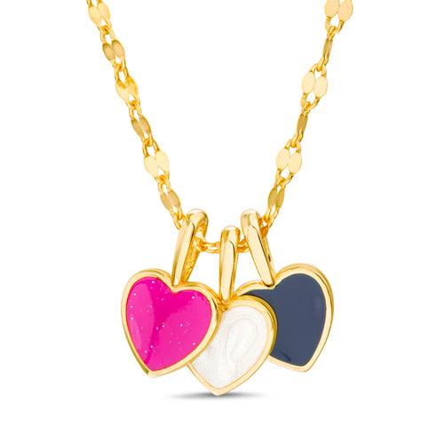 Sterling Silver Gold Plated Multicolor Enamel Triple Heart Necklace