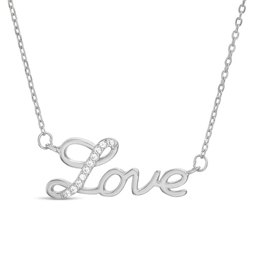 Sterling Silver CZ "Love" Necklace