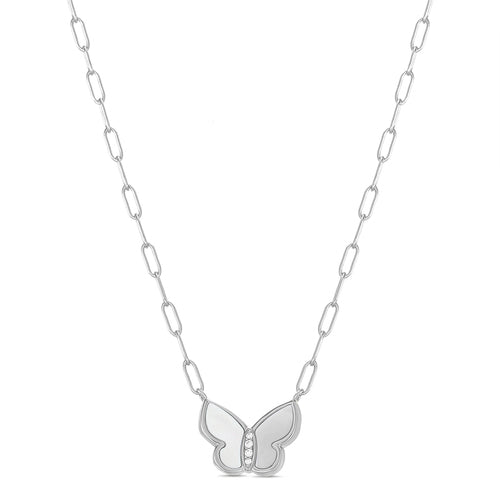 Sterling Silver Mother Of Pearl Butterfly Paperclip Necklace