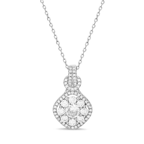 Sterling Silver CZ Pave Diamond Shape Necklace
