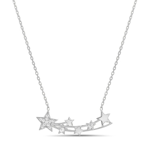 Sterling Silver CZ Shooting Stars Necklace