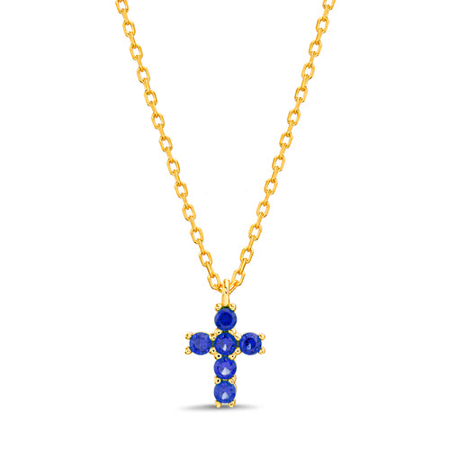 Sterling Silver Sapphire CZ Cross Necklace