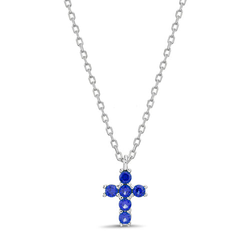 Sterling Silver Sapphire CZ Cross Necklace