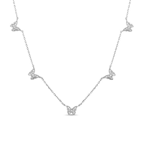 Sterling Silver CZ Butterfly Station Necklace