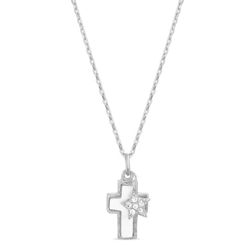 Sterling Silver MOP Cross & Star Necklace