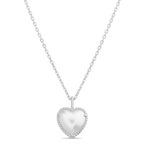 Sterling Silver Puffed Pearl Heart Necklace