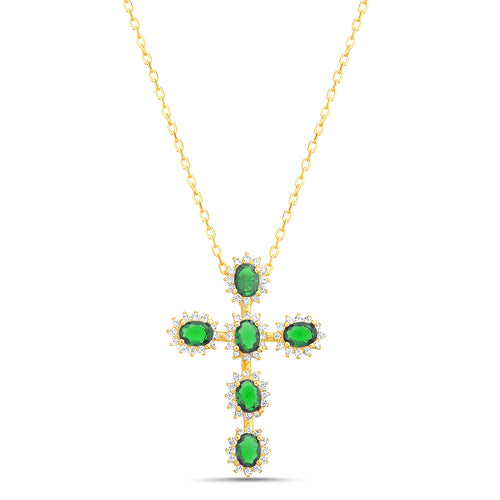 Sterling Silver Colored CZ Cross Necklace