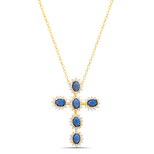 Sterling Silver Colored CZ Cross Necklace