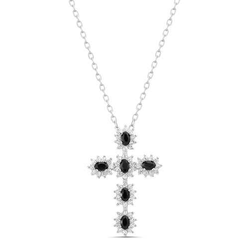 Sterling Silver CZ Black Cross Necklace