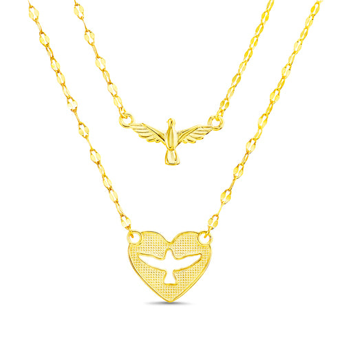 Sterling Silver Textured Heart W/ Bird Layered Necklace