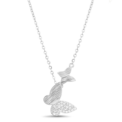 Sterling Silver CZ Diamond Cut Butterfly Necklace