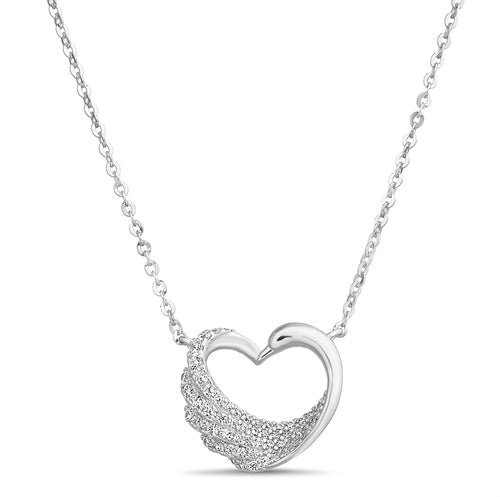 Sterling Silver CZ Heart Swan Necklace