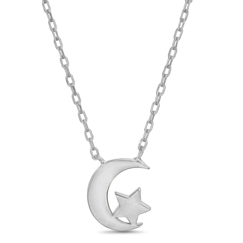 Sterling Silver Polishing Crescent Moon & Star Necklace