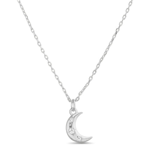 Sterling Silver Dainty Crescent Moon With CZ Stars Necklace
