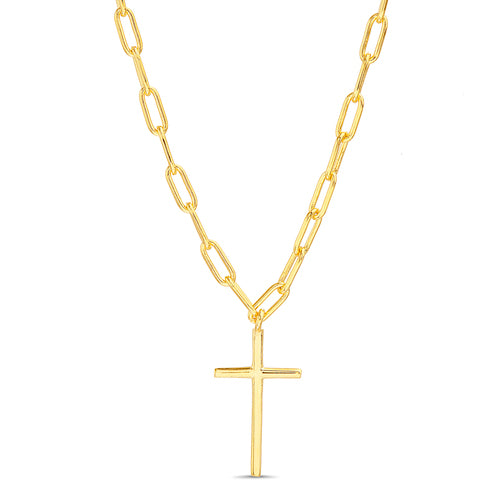 Sterling Silver Gold Plated Paperclip Cross Necklace