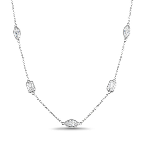 Sterling Silver Marquise And Emerald Cut CZ Station Necklace