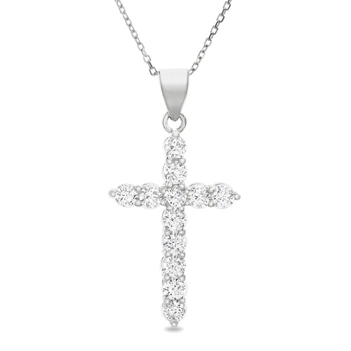 Sterling Silver CZ Cross Necklace
