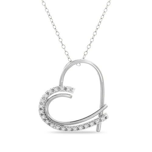 Sterling Silver One Side Diamond Heart Necklace