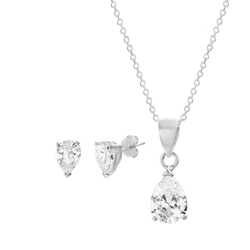 Sterling Silver Teardrop CZ Necklace/Earrings Set