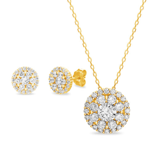 Sterling Silver Gold Plated Round CZ Necklace/Earrings Set