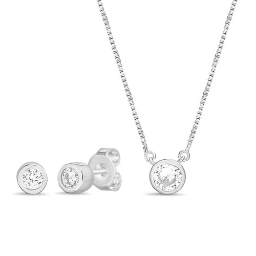 Sterling Silver Round CZ Necklace/Earrings Set