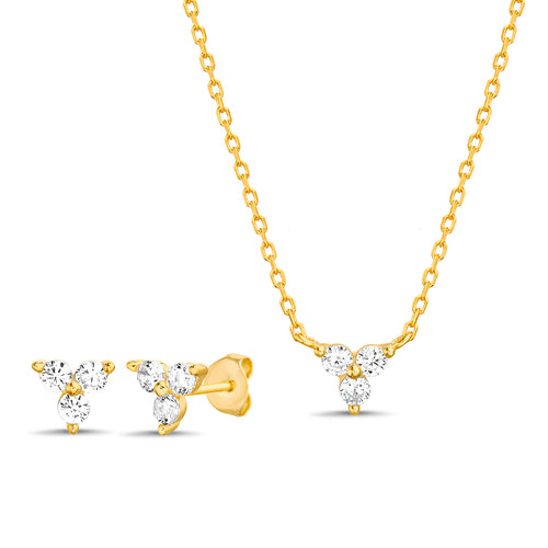 Sterling Silver Trio CZ Necklace/Earrings Set