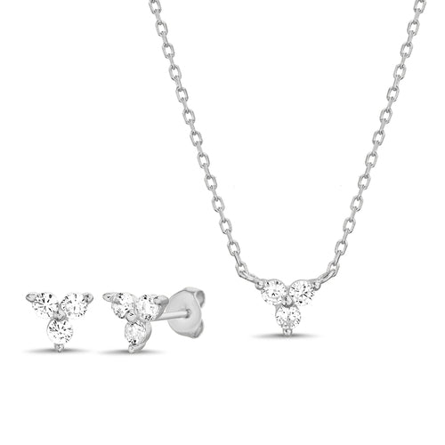 Sterling Silver Trio CZ Necklace/Earrings Set