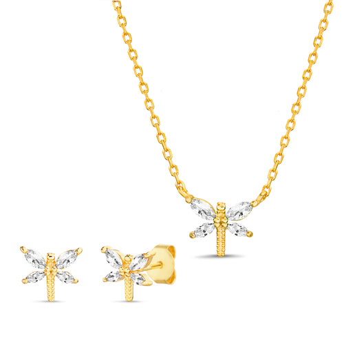 Sterling Silver CZ Dragonfly Necklace/Earrings Set