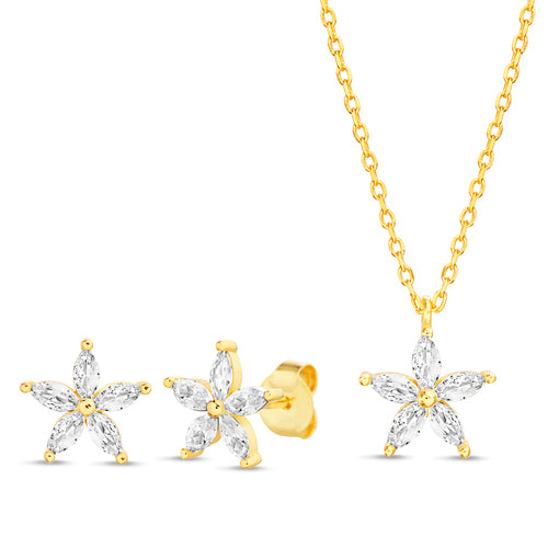 Sterling Silver Flower CZ Necklace/Earrings Set