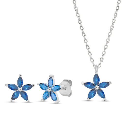 Sterling Silver Flower CZ Necklace/Earrings Set